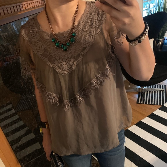 (New) Lace Chiffon Babydoll Top - Picture 4 of 10